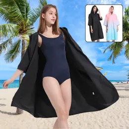 Towels Microfiber Towel Robe with Hood Poncho Quick Changing Robe with Zipper Short Oversized Sleeve Surf Poncho Beach Towel Robe