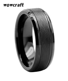 8mm Mulheres femininas pretas tungstênio carboneto anéis de casamento de carboneto de moda acabamento escovado bordas chanfradas conforto ajuste personalize9436301
