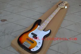 Guitar Free Shipping 5 String Electric Bass Guitar Basswood Body Sunburst Blue LED Unlay in Maple Fingerboard BJ132