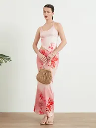 Kvinnor 2 bit kjol kläder sexig ärmlös rygglös halter toppar långa blommor bodycon set sommar som går ut kostym 240429