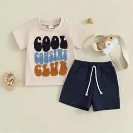 의류 세트 유아 아이 아기 소년 여름 옷 멋진 사촌 클럽 짧은 슬리브 티셔츠 반바지 세트 2pcs 소년 의상