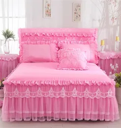 Bed Set 1 PC Lace Bedspread 2PCS Pillowcases Bedding Set Pinkpurplered Bedspreads Sheet for Girl Bed Cover KingQueen Size 201205456330