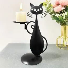 Titulares pretos para o porta -velas Cat Vintage Candlestick Desktop Candle Stand Decor for Farmhouse Party Centerpipe Decoration Presente