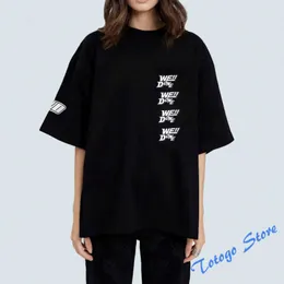 We11done Summer New O-Neck Casual Cotton T-shirt Simple Letter Printing Man Women Oversize Black White Top Welldone Tee 222k