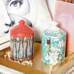 Candles European Style Lady Face Scented Candle Jar Painted Ceramic Decorative Jar Cosmetic Storage Jar Candle Jars with Lid Home Decor