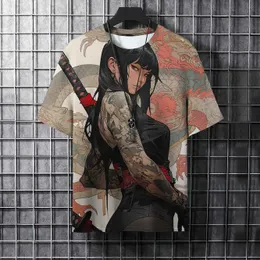 Camisetas masculinas homens de verão moda moda cool samurai tatuagem gráfico t camisetas tendência harajuku strtwear 3d Hip Hop O-Neck TS TS TOPS T240506