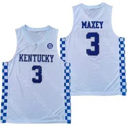 2020 New Kentucky Wildcats College Basketball Jersey NCAA 3 Maxey White Blue All Stitched and Embroidery Men Youth Size 279W