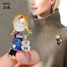 Brooches Cute Little Painter Girl Brooch Ins Creative Personality Corsage High-grade Enamel Pin Suit Coat Accessories Ponyo