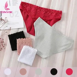 Women's Panties CINVIK Cotton Sexy Lace Women Underwear Mid Waist Embroidered Comfortable Fitting Solid Color Hollow Breathable Lingerie