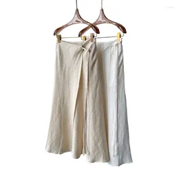 Skirts 24 Early Spring Linen Lace-up Half Skirt All Fabric Leisure Holiday Style Handwoven Belt Saia Longa Feminina
