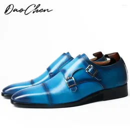 Sapatos casuais mocassins masculinos de luxo Blue Black Double Fuille Strap Slip-Office Wedding Cedamento Monk para homens