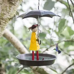 Creative Bird Bath Hanging Feeder Girl With Umbrella Tray Yard Garden Decoration Outdoor Gardening Exterior 240506