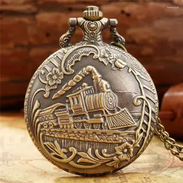 Pocket Watches Antique Lokomotive Dampf Train Muster Uhren Retro Quarzuhr für Männer Frauen Sammeln