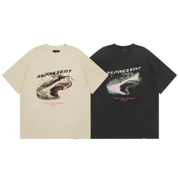 Совершенно новый представитель Shark Print Print Destruction Casual Мужчины и женская футболка с короткими рукавами