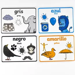 11pcs Spanish/English Color Preschool Flash Cards Categories Kids Learning Baby Early Education Kindergarten Toys for Children 240423