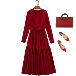 Casual Dresses 2024 Autumn Loose Long Dress Women Full Sleeve Empire A-Line Female Ruffles Elegant Velvet Vestdios Feminino Inverno