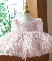 Elegant girls tassel baptism birthday dress kids sequins lace gauze sleeve Piano performance evening dress luxury children Bridesmaid gwon Z7977