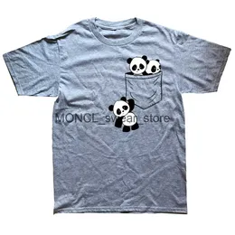 Мужские футболки смешные детские панды в карманных рубашках летнее стиль графический хлопковой стрип