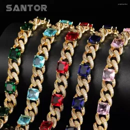 Ketten 12 mm Hip Hop Miami Cuban Link Kette aus grün blau lila rote quadratische Zirkonia Halskette Chocker Männer Schmuck Schmuck