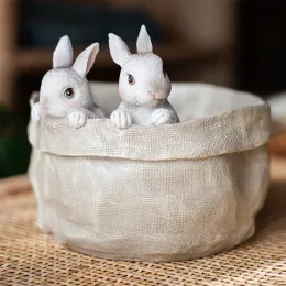 Miniatures Resin Easter Rabbit Planters Sculpture Art Crafts Easter Bunny Dolls Flowerpot Statue Holiday Gifts Home Decor for Wedding Party