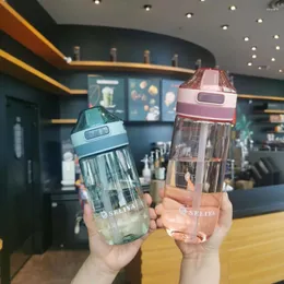 Garrafas de água 500/650 ml garrafa à prova de vazamento de plástico de alta capacidade Cup de copo transparente de bebidas transparentes caneca de chá resistente a flores