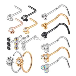 Body Arts 1pc 316L Surgical Steel Nose Stud CZ Crystal Screw Nose Piercing Rättaren Hållare Blomma Nose Bone Ring Body Piercing SMYELLT D240503