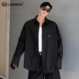 Mäns avslappnade skjortor Luzhen personlighet nisch design fast färg långärmad 2024 mode eleganta stiliga toppar lz2855
