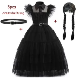 Vestidos quarta -feira addams fantasia meninas para crianças addam 2023 vestidos malha em festa vestidos carnaval traje wowan halloween fantasia