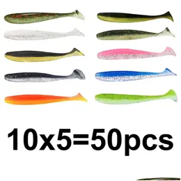 Yemler Yeni 50pcs Yumuşak Yumuşak Yumuşak Cazibe Yem Shad Wobbler Balıkçı Deniz Solucanı Swimbait Salonu Spinnerbait Aksesuarlar Damla Teslimat Sporları Otln9