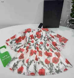 Märke flickor kjol röd blomma och grönt blad mönster tryck prinsess klänning storlek 100-160 cm barn designer kläder sommar baby partydress 24 april