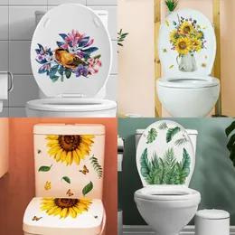 1 st toalettklistermärke Cartoon Green Plant WC Självhäftande målningar Borttagbara badrumsdekorekorativa rum Dekor Väggklistermärken 240506
