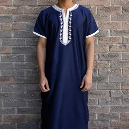 Ethnic Clothing Muslim Embroiled Casual Robe Arab Men's Long Slept Shirt Islamic Thobes Islam XXXL Thobe Men Clothes Arabic Dress