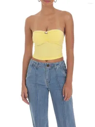 Tank da donna Mini Rosette Ruched Tube Tops Bandeau for Women Summer Soldless Color Show Orone Cropped Y2K Grunge Streetwear