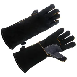 Gloves Cowhide Leather Heat Fire Resistant Gloves for Fireplace Stove Oven Grill Welding BBQ Animal Handling