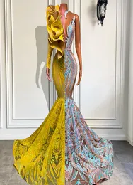 ASO EBI Glitter Pailled Mermaid Prom Kleider Ruffen ein Ärmel lange Abendkleider afrikanische schwarze Mädchen Besonderes Anlass Kleid PAG7201264