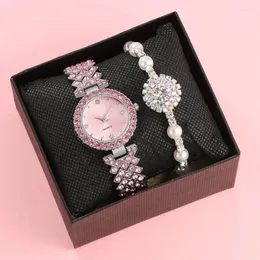 Armbandsur 2st Set Women Fashion Luxury Rhinestone Watches Quartz Zircon Armband Dress Clock Montre Femme