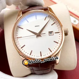 Neue Calatrava Roségold-Hülle 5227 5227R-001 A2813 Automatische Herren Uhren-Datum weißes Zifferblatt braune Ledergurt Uhren Hallo Uhr HW 227A