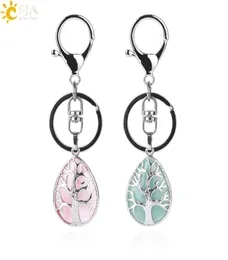 CSJA Fashion Water Gotchains Key Key Ring -Key Titular Reiki Stone natural Amethyst Lava Aree of Life Pingente para carro Motocicleta BA3828549