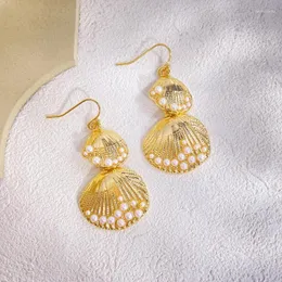 Dangle Earrings Badu Creative Gold Color Pearl Shell Drop For Women Geometric Textured Seashell Summer Beach Jewelry Accessoires