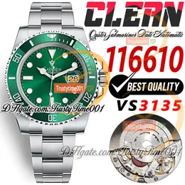 40mm 116610 VR3135 Mens automáticos relógios limpos cf v5 painel verde cerâmica 904l aço inoxidável SS SS Super Edition TrustyTime