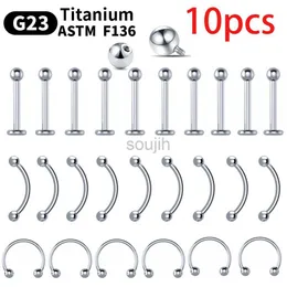 Body Arts Großhandel 10pcs Augenbrauen Piercing Schmuck Labret Lippenstift G23 Titan Septum Piercing Nasenring C Stabkörperschmuck für Frauen D240503