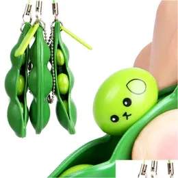 Dekompressionsleksak Squeeze-A-Bean Keychain Fidget Sojabönfingerpussel Fokus Extrudering Pea Pendant Anti-Angiety Relief EDC Toys Dro Dh58m