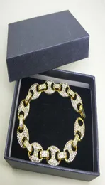 18K Real Gold Slisted Marine Link CZ Bling Bring Bracelets 12mm 18cm Pełny CZ Sigle Row Łańcuch Bransoletka Kobiety Hip Hop Jewelr8468507