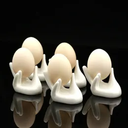 Verktyg 6st/Lot Ceramic Hand Shape Egg Cup Holder White Porcelain Egg Container Office Desktop Visitkort Stand Köksägg Verktyg