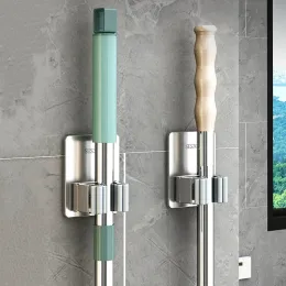Impostare Porta di scopi in acciaio inossidabile Organizzatore adesivo forte di scopa con un gancio da bagno a parete multiuso per accessori per la casa appesi