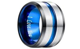 8 mm Breite Wolfram Men039s Ring Schwarzer elektroplierter Innenringscharfer Blaues Rillen Stahl gefrostet Wolfram Stahl2908585