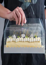 Прозрачная упаковочная коробка для пирога с ручкой Ecofriendly Clear Plastic Plateed Cake Box выпекать швейцарскую рулонную коробку Zza18643124443