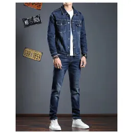 Spring Denim Jacke Herrenanzug Hosen Zwei- und Herbstjeans Men Kleidung Pantalones 240428