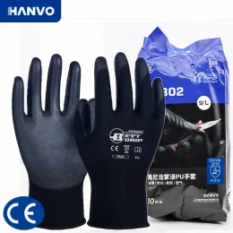 Guanti 10 coppie PU rivestimento in nitrile Nylon Cotton Work Gloves Palm rivestiti Meccanica Meccanica Giove di lavoro CE EN388