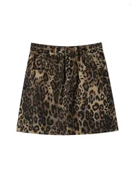 Skirts Leopard Print Denim For Women American Retro Y2k Fashion Streetwear High Waisted Mini Jeans Hip Hop Vintage